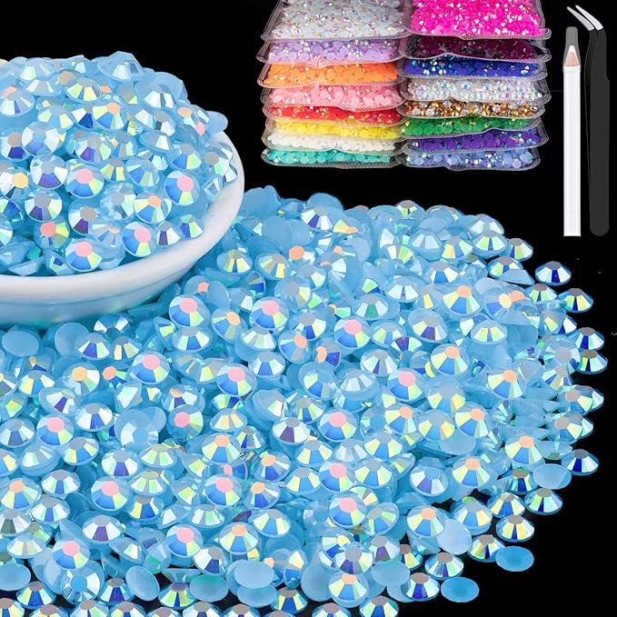 2000pcs 6mm Resin Rhinestones Bulk, Lake Blue AB Flatback Round Jelly Rhinestones Bedazzling Non Hotfix Crystal Gems Large Quantity Wholesale for DIY Crafts Clothes Tumblers Face Makeup Manicure