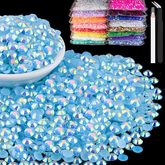 15000pcs 2mm Resin Rhinestones Bulk, Lake Blue AB Flatback Round Jelly Rhinestones Bedazzling Non Hotfix Crystal Gems Large Quantity Wholesale for DIY Crafts Clothes Tumblers Face Makeup Manicure