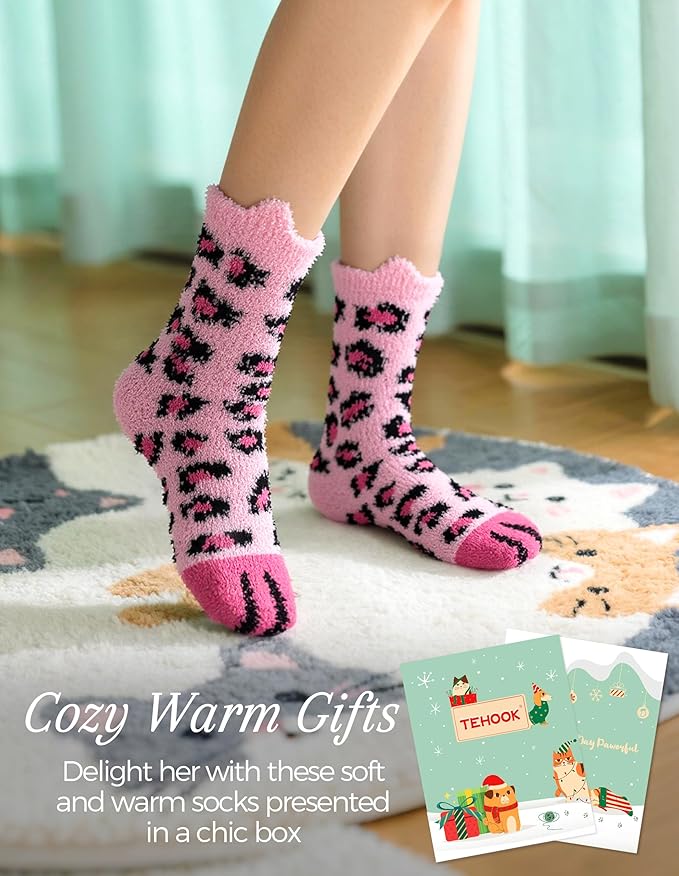 TEHOOK Warm & Cozy Gifts for Women, Stocking Stuufers, Fluffy Fuzzy Plush Sleeping Slipper Socks - Soft Warm Fabric