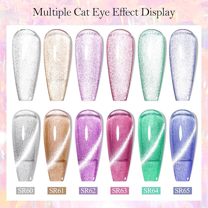 MEET ACROSS Ice Cat Eye Gel Nail Polish Set Magnetic Cat Eye Gel Nail Polish Set Soak Off UV LED Light Starry Sky Effect Magic Nail Polish Kit Manicure Nail Art Gift Kit 6 Colors Free Magnet Stick