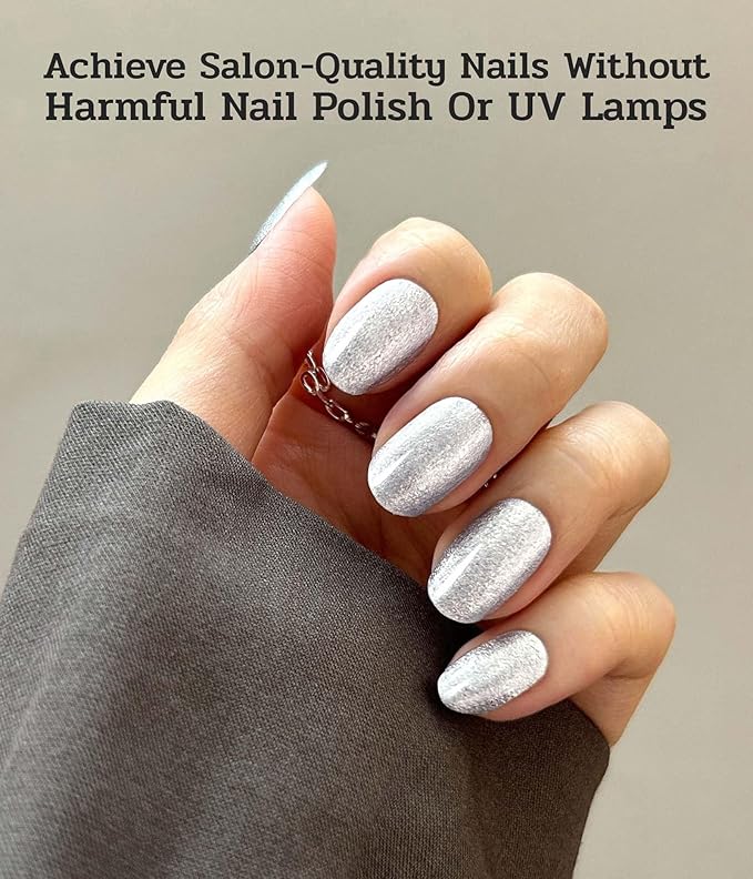 Nail Polish Strips - 22 Pcs Salon Quality Gel Nail Stickers - Long Lasting Wraps (Lunar Surface Light Grey)