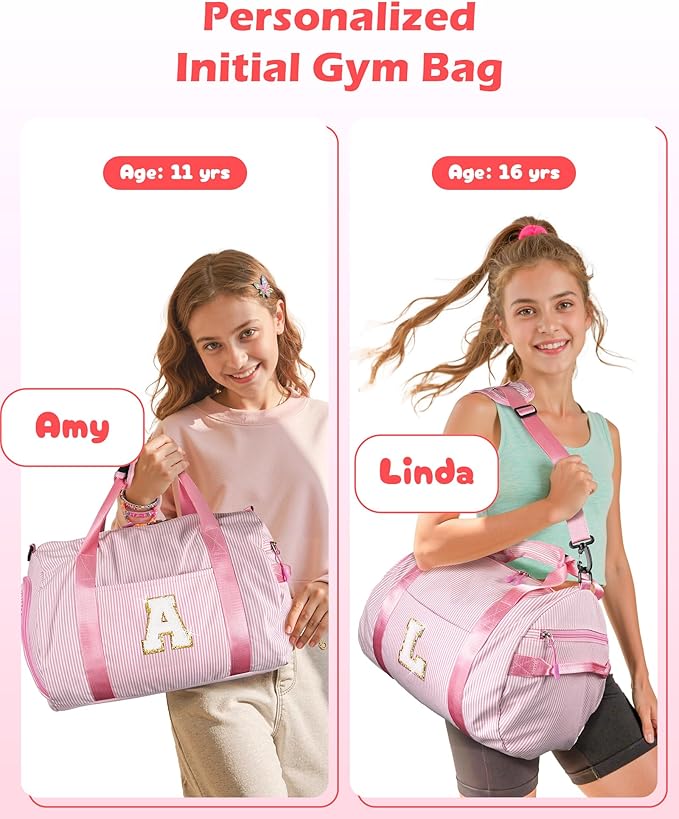 Birthday Gift for Grandkids, Girls Travel Duffle Bag, Kids Initial Overnight Bags with Shoe Compartment, Personalized Weekender Bag with Makeup Pouch, Sweet 16 Gifts for Girl (Letter I)