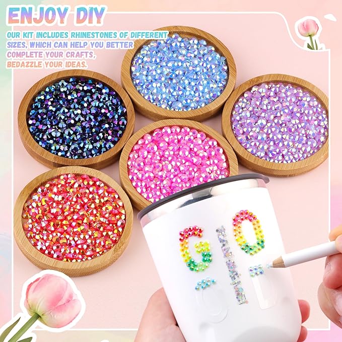 6600Pcs Resin Rhinestones with B7000 Jewelry Glue for Crafting, Multicolors 5mm Non Hotfix Flatback Gems, Bedazzling Crystal for DIY Crafts Clothing Tumblers Mugs Shoes Fabric Decor Nail Art