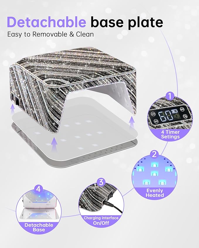 UV Nail Lamp, Rechargeable LED Nail Dryer Sparkly Gel Polish Light 4 Timer Setting Professional Quick Dry Curing Lamp with Display Auto Sensor for Salon & Home, Zebra Diamond