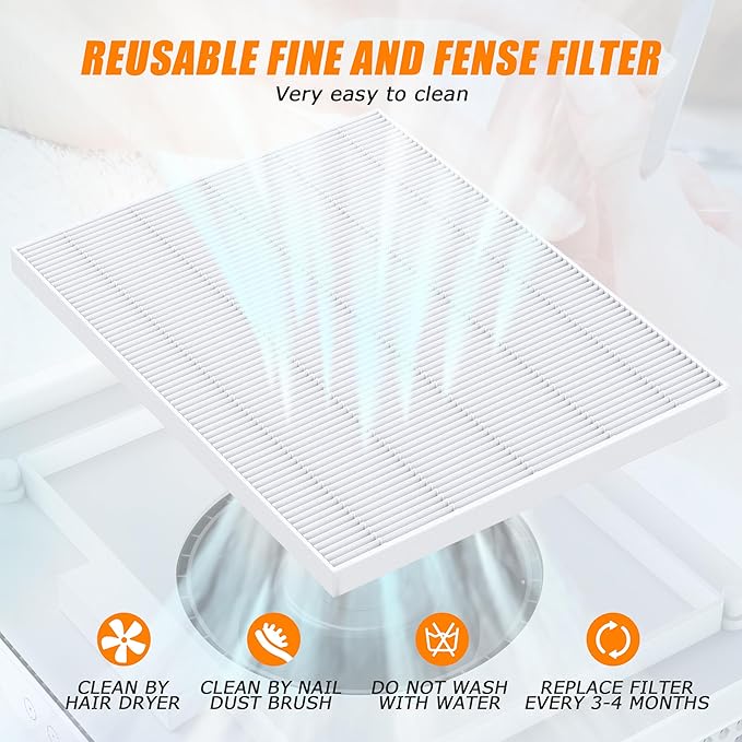Nail Dust Collector Replacement Filter 4 Pack, Reusable Dust Filter for Acrylic Nails with Filter, Electric Cleaner Nail Fan Dust collector for Nail Polishing, Low Noise, Home Nail Salon