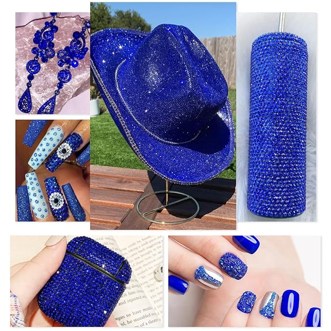 4080Pcs Blue Rhinestones Sapphire Nail Stones Multi Shapes K9 Glass Flatback Royal Blue Crystals Gems Diamonds jewels Nail Art Supplies Charms Decor for Nails Face Eyes Makeup Body DIY Crafting