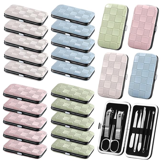 24 Sets Manicure Pedicure Bulk Gifts Professional Nail Care Gifts, Travel Nail Clippers Kit 8 in 1 Stainless Steel Pedicure Set with Case Portable Grooming Kits for Women Men(Fresh)