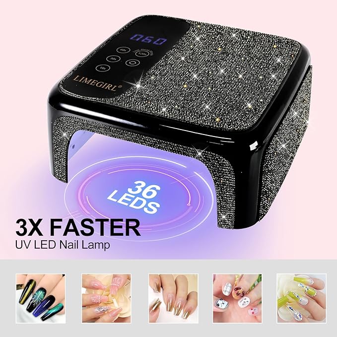 Sparkling Diamond UV Nail Lamp - Cordless, Professional Gel Nail Polish Curing Lamp with 4 Timers & LCD Touch Display, Salon-Grade Diamond UV Nail Dryer