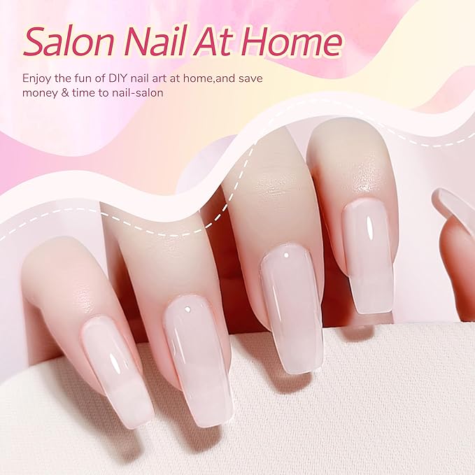 Hema Free Builder Base Gel Nail Polish, Jelly White Strengthener Gel for Fragile nails, Shining Last Long, Cruelty Free, Vegan