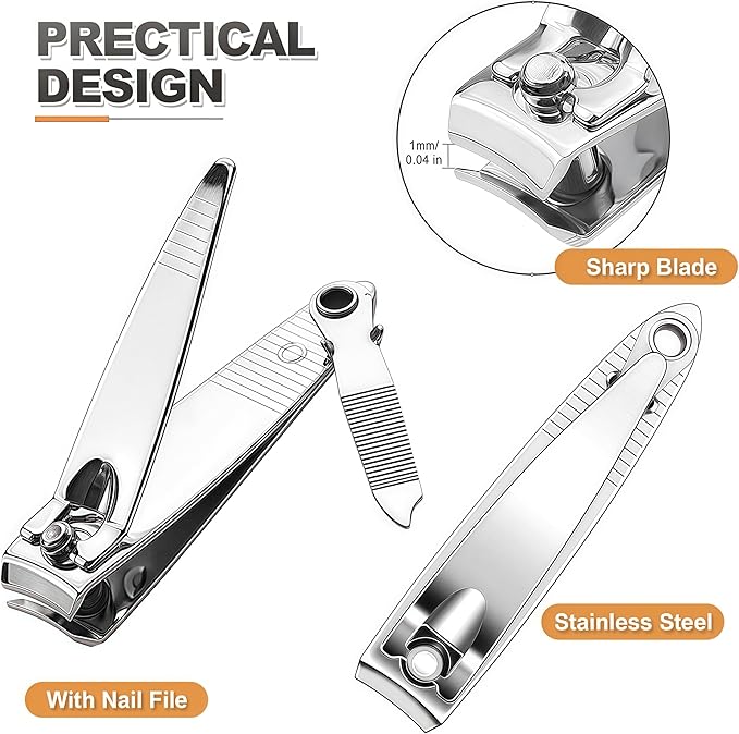 Nail Clippers with File in Bulk, 24-Pack Stainless Steel Nail Trimming for Toenail & Fingernail, Nail Clipper Gifts for Men Women Adults Homeless Care Supplies (Silver)