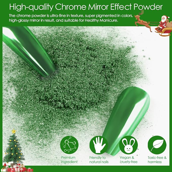 Allstarry Chrome Nail Powder 4 Colors Metallic Mirror Effect Pigment Chrome Iridescent Nail Glitter Magic Unicorn Glitter Dust Kit for Gel Polish Nail Art Decoration Resin Craft, Festivals