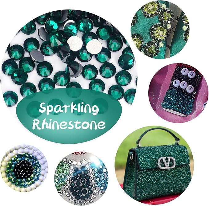 2000PCS Emerald Rhinestones Bulk, Flat Back Crystal Glass Stone Round Gems,SS30, 6.4-6.6mm