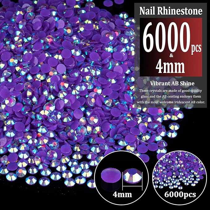 6000pcs 4mm Resin Rhinestones Bulk, Dark Purple AB Flatback Round Jelly Rhinestones Bedazzling Non Hotfix Crystal Gems Large Quantity Wholesale for DIY Crafts Clothes Tumblers Face Makeup Manicure