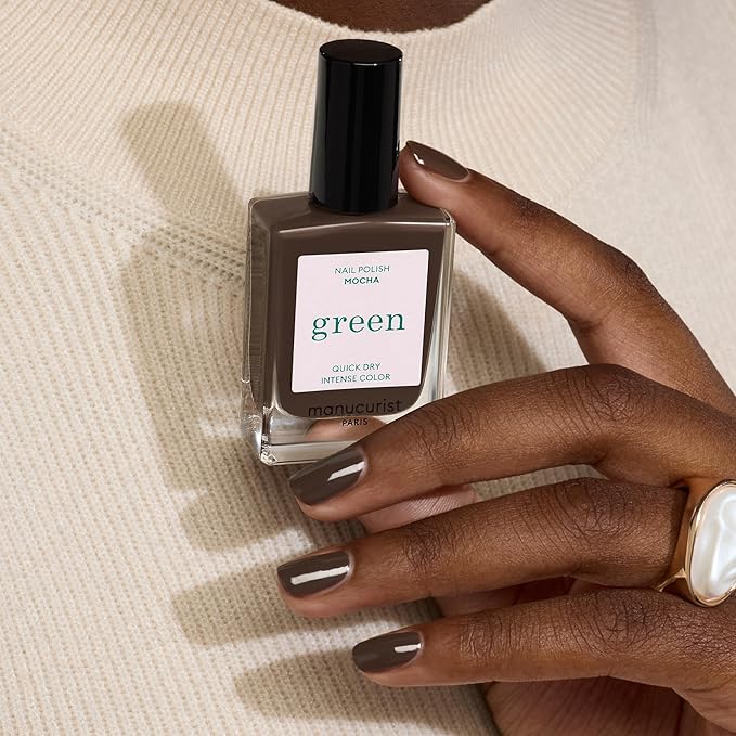 Manucurist Green MOCHA - Dark Brown With Cool Undertones Nail Polish - 9-Free, Vegan and Plant-Based - Quick Dry Manicure - Non Toxic Nail Polish - Made in France - 0.5 fl oz