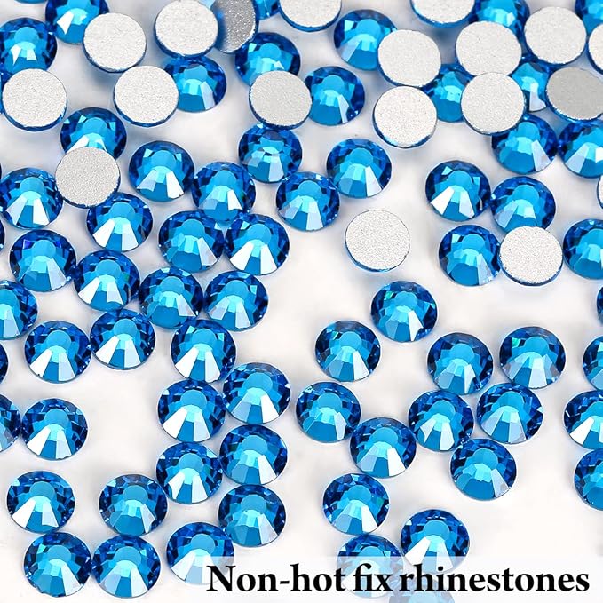 Novani Rhinestones 3000Pcs Flatback Crystal Round Loose Gemstones Glass Rhinestones for Crafts Makeup Nail Art Clothes Shoes DIY Decorations(SS8, 2.3-2.5mm,Capri Blue)