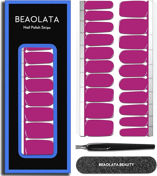 Nail Polish Strips Long Lasting, 20Pcs Wraps, Easy Apply& Remove Salon Quality Gel Nail Stickers (Dry Prune Pink)