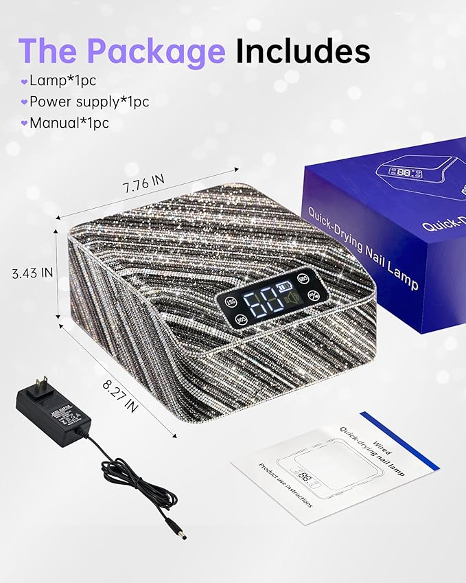 UV Nail Lamp, Rechargeable LED Nail Dryer Sparkly Gel Polish Light 4 Timer Setting Professional Quick Dry Curing Lamp with Display Auto Sensor for Salon & Home, Zebra Diamond