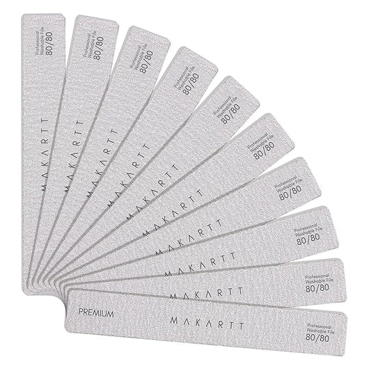 Makartt Nail File: 80/80 Grit Emery Boards for Nails, 10pcs Professional Washable Doubled Sides Coarse Toenail Filer Heavy Duty for Acrylic and Extension Gel Removal, Pedicure Manicure Tools