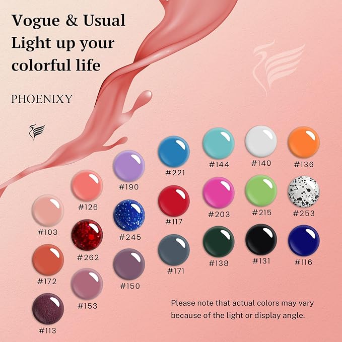 PHOENIXY 24 PCS Gel Nail Polish, Gel Nail Polish Kit with Base Glossy Matte Top Coat Brown Black Gray Red Starter Nail Set Gifts for Women