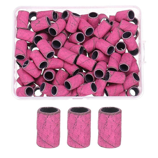 HARFINGTON 100pcs Small Sanding Bands 80 Grit for Nail Drill Bits Mini Sanding Band for Nails Gel Manicures Pink
