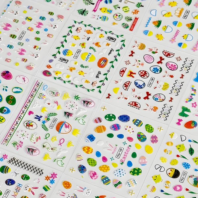 30 Sheets Easter Nail Stickers for Nail Art 3D Self Adhesive Bunny Nail Art Stickers Colorful Egg Nail Decals Easter Nail Supplies Decoration Accessories for Women Girls