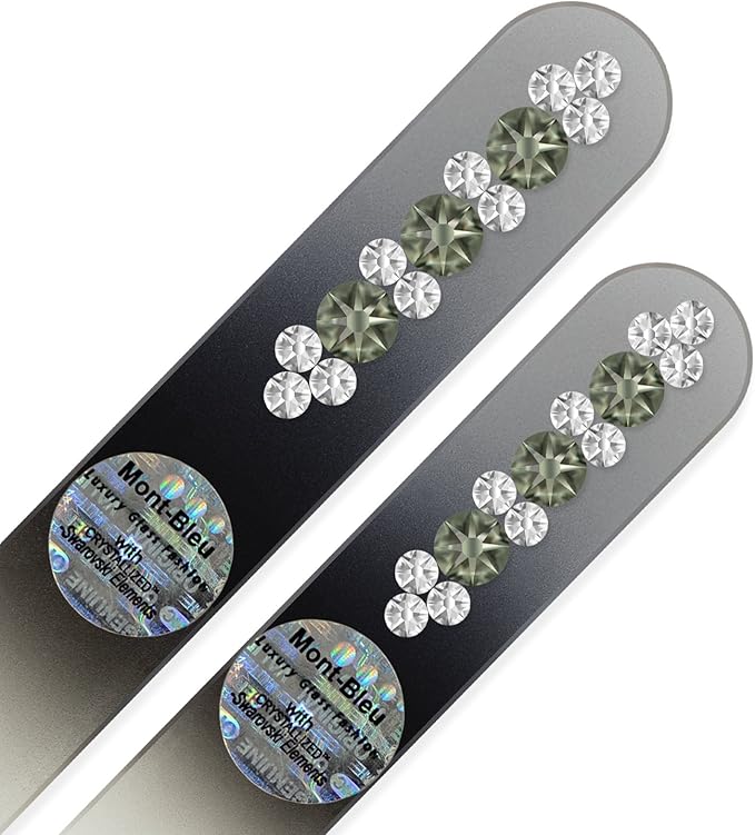 Nail Files - Mont Bleu Set of 2 Glass Nail Files Hand Decorated with Crystals - Handmade Gifts - Czech Tempered Glass - Travel Nail File for Shiny Nails - Crystal Nail Files