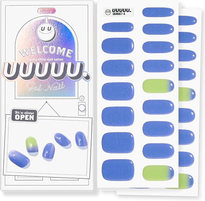 UUUUUU Semi Cured Gel Nail Strips | Salon-Quality | UV Free Gel Nail Wraps for Women | Easy Peel&Stick | Long-Lasting up to 14 Days | 28 Strips Set+File & Wipes | Gift-Ready (UGN075 - Blue Hawaii)