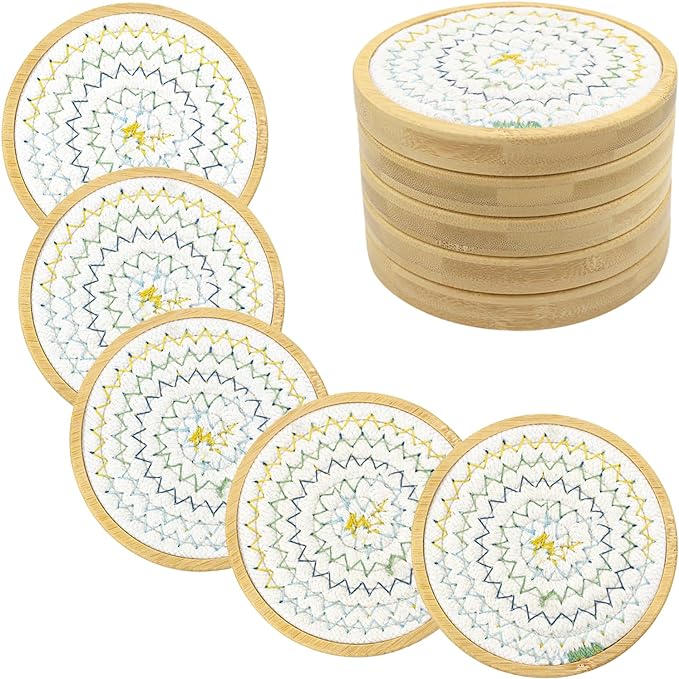 Eykao 5 Pack Bamboo Wood Drink Coasters, 4.3 Inch Round Coasters by Eykao