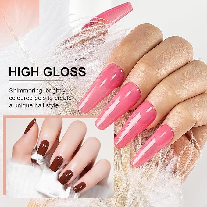 JODSONE 36 Pieces Easy to Apply Gel Nail Polish Kit with U V Light Base Coat Top Matte Glitter Gel Polish for Salon and Home Use