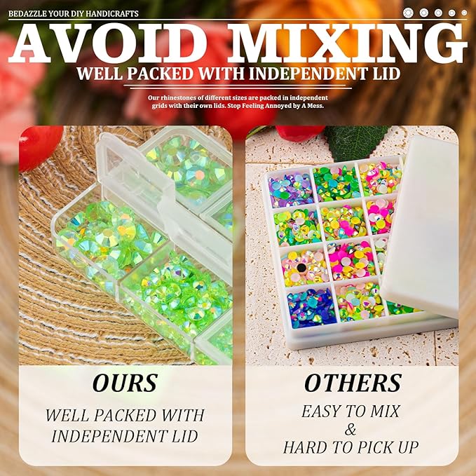 Resin Rhinestones Crafting, 2/3/4/5/6mm Flatback Jelly Rhinestones, 1 Box Transparent Grass Green AB Non Hotfix Crystal Gems for Bedazzling Crafts Mugs Tumblers Clothes Makeup Nail