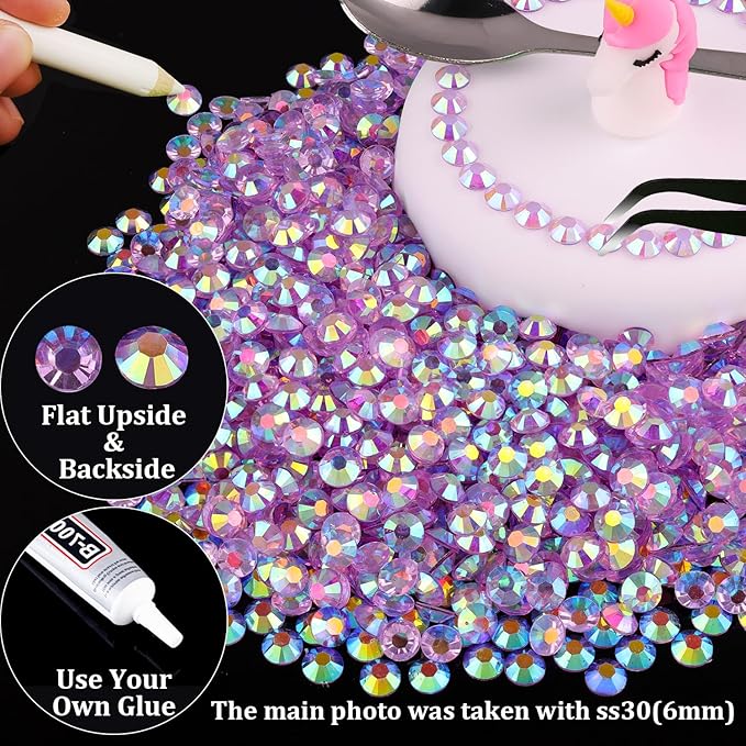 5000pcs 5mm Resin Rhinestones Bulk, Transparent Lavender Purple AB Flatback Round Jelly Rhinestones Non Hotfix Crystal Gems Large Quantity Wholesale for DIY Crafts Clothes Face Makeup Manicure
