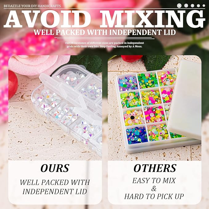 5000PCS Resin Rhinestones with Tweezers for Crafting, 2/3/4/5/6mm Flatback Jelly Rhinestones, 3 Box White AB Non Hotfix Crystal Gems for DIY Crafts Mugs Tumblers Clothes Makeup Nail