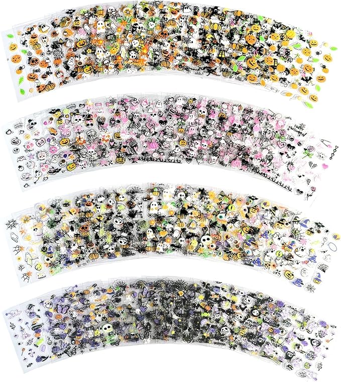 60 Sheets Halloween Nail Stickers for Nail Art, Self Adhesive Nail Decals with Nail Charms for Nail Art Design