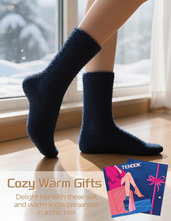 TEHOOK Warm & Cozy Gifts for Women, Stocking Stuufers, Fluffy Fuzzy Plush Sleeping Slipper Socks - Soft Warm Fabric