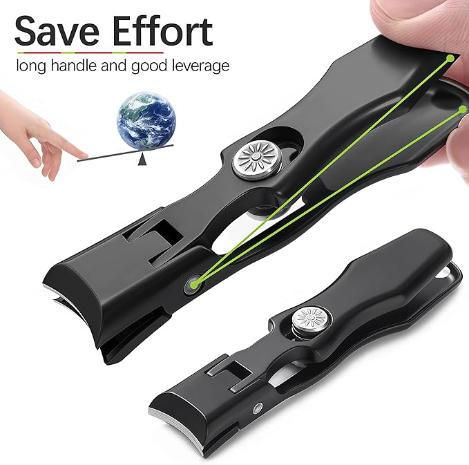 Nail Clippers for Men Thick Nails for Seniors, Large Wide Jaw Opening Portable Ultra Sharp Fingernail and Toenail Clipper Cutters with Catcher for Women, Heavy Duty Stainless Steel, Black