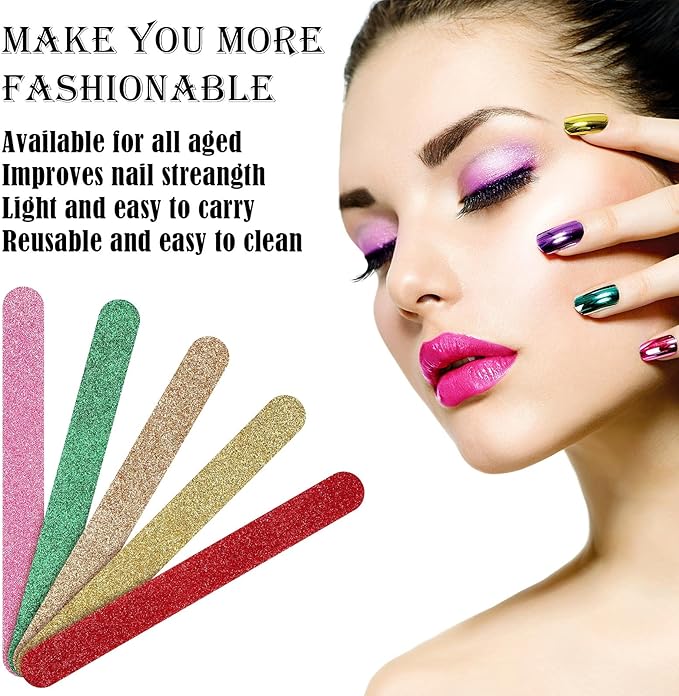 20 Pieces Glitter Nail File Colorful Nail Boards Nail Buffer Double Sided Emery Boards Fingernails Toenails Manicure Files Manicure Care Pedicure Tools for Women Girls (Bright Color)
