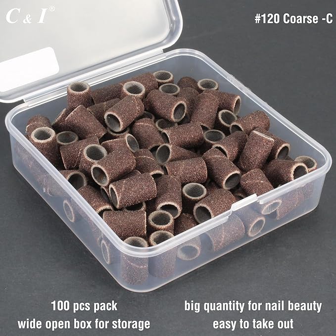 C & I Nail Sanding Bands 100 PCS Plus Upgrade Mandrel 1 PC, Nail Drill Bits for Acrylic Gel Nails Remove, Natural Nails Buffer for Nail Prep and Nail Shiner (Coffee, #120 Coarse)