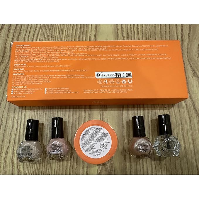 Modelones Nail Polish Set with Base & Top Coat and 42 Pcs Remover Pads, 3 Colors Champagne Glitter Quick Dry Nail Polish Mini Starter Kit Manicure DIY Nail Art Salon Home Gift For Women Girl