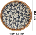 Round Rattan Tray with Mother of Pearl Inlay, Rattan Serving Tray with Wooden - Image 6