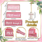 Moucuny 4 Pcs Pink Christian Table Decor Cross Wooden Bible Verse Sign - Image 3