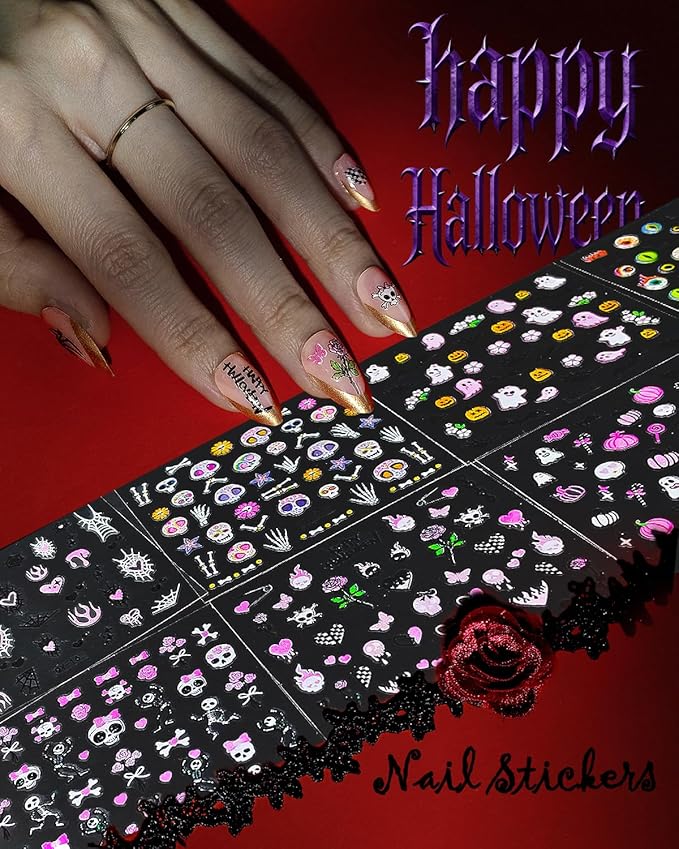 60 Sheets Halloween Nail Stickers for Nail Art, Self Adhesive Nail Decals with Nail Charms for Nail Art Design