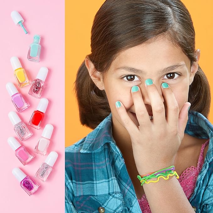 SIMPLE PLEASURES Unicorn Rainbow Kids Nail Polish Set for Girls – 14 Water-Based Non -Toxic Nail Art Kit - Gift Set for Ages 7-12