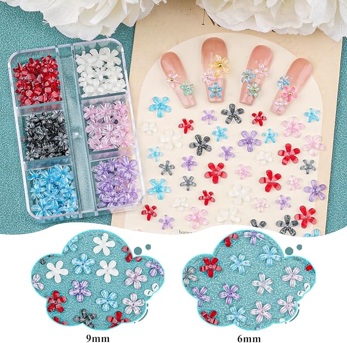 4 Boxes 3D Flower Nail Charms and Gems - Colorful Nail Flower Charms Crystal AB Clear Gemstones Silver/Gold Caviar Beads White/AB Pearls for Women DIY Manicure Crafts (21-S4-Colorful1)
