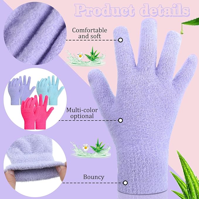 3 Pairs Moisturizing Aloe Gloves for Dry Hands Overnight Aloe Spa Infused Hydrating Cracked Hand Moisturizer Gloves for Women Men Chapped Skin(Stylish Color)