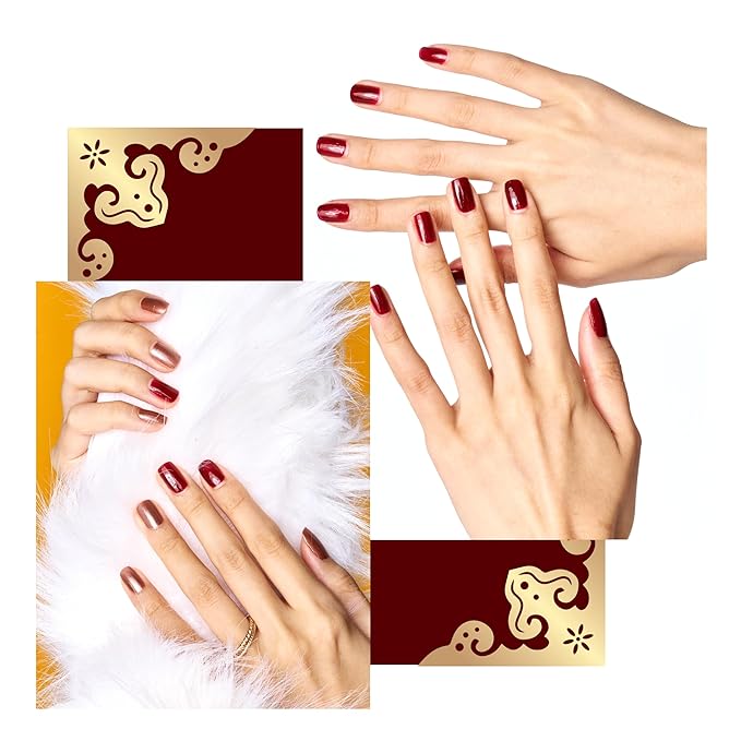 Breathable Halal Vegan Nail Polish – Water-Based 3pc Set (Burgundy + Metallic Rose Gold + Clear Top Coat) | Non-Toxic, Eco-Friendly, 0.51 fl oz