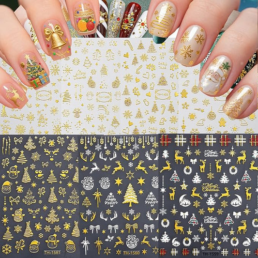 7 Sheets Christmas Nail Stickers for Nail Art, 3D Self-Adhesive Deer Star Nail Decals, Mushroom Nail Supplies Nail Art Design Accessories for Women and Girls Manicure DIY Decoration