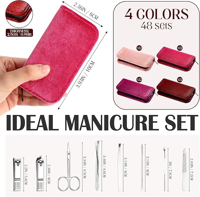 Coume 48 Set Christmas Men Gift Bulk Nail Care Kit Stainless Steel 8 in 1 Manicure and Pedicure Set with Travel Case Baby Shower Prizes for Employee Appreciation Teacher Staff Coworkers(Red Series)