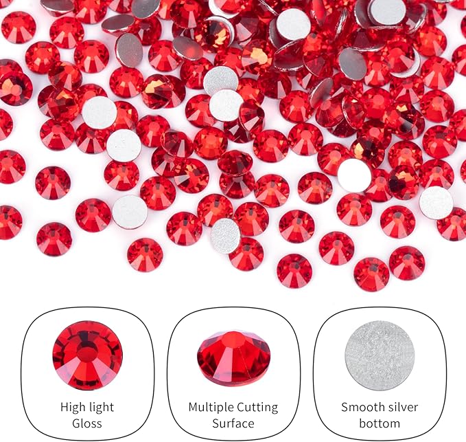 10000PCS Red Rhinestones Bulk, Flat Back Crystal Glass Stone Round Gems,SS16, 3.8-4.0mm