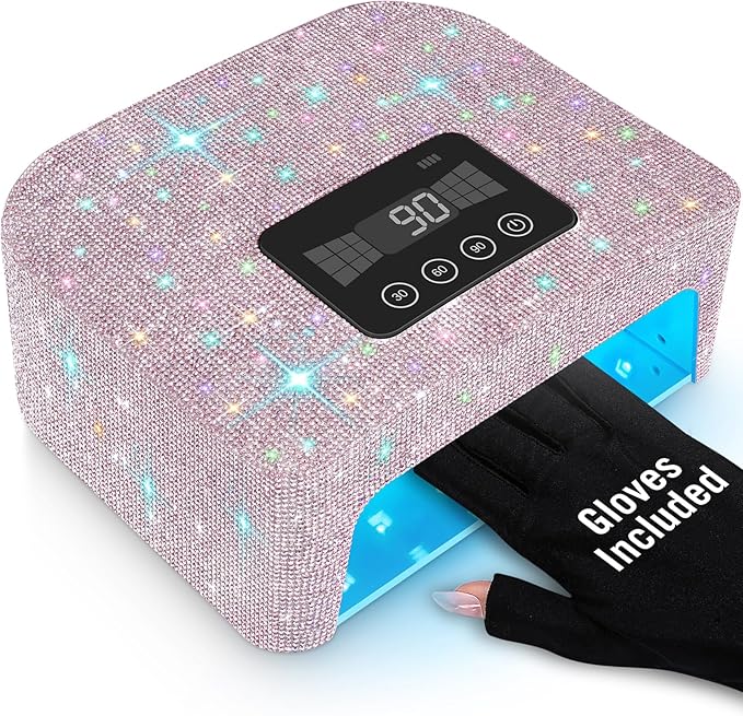 Aedavey Cordless UV Nail Lamp, Rechargeable UV Light for Gel Nails, LED Nail Lamp with 4 Timer Modes, Gel Nail UV Light Decorate with Sparkling Nail Rhinestones