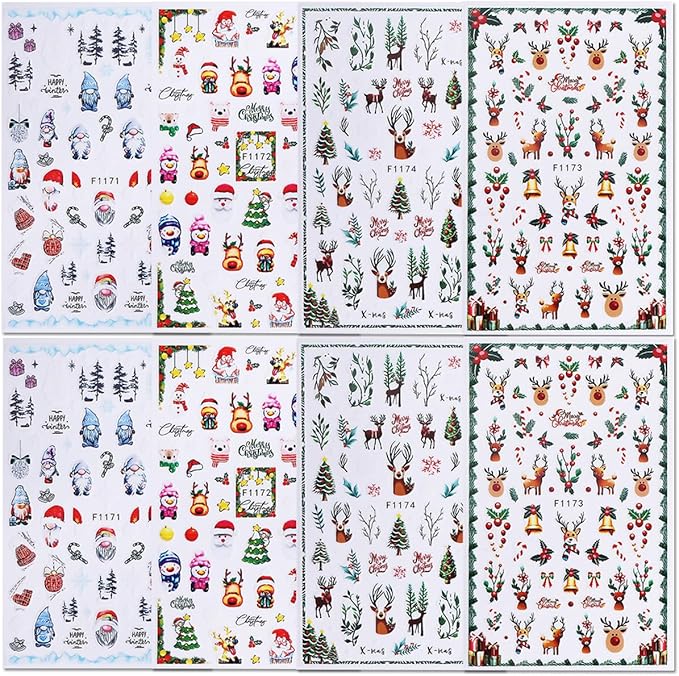 Christmas Nail Art Stickers 3D Deer Holly Bell Christmas Nail Stickers 6PCS Santa Claus Xmas Tree Snowman Snowy Tree Design 3D Self-Adhesive Xmas Nail Decals Nail Art Supplies for Women DIY Nail Salon